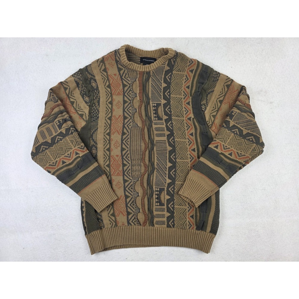 Cotton On Garments 3D Coogi Style Pullover Knit‎ Sweater Men Medium Brown Black